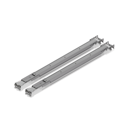Pair of Ubiquiti UniFi Sliding Rack Rails viewed from above with telescoping channels and end brackets