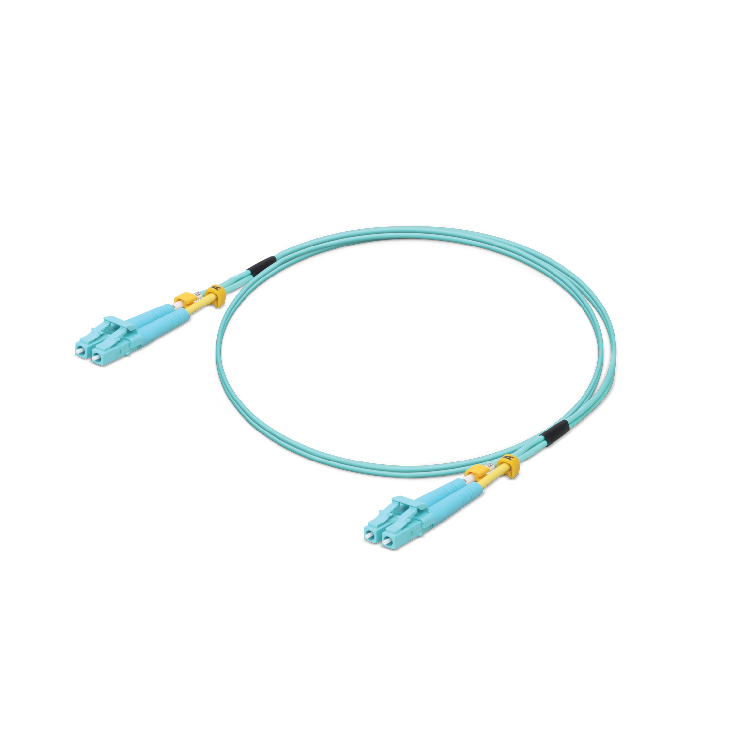 Outer housing of the Ubiquiti UACC-OFC-MM-2M UOC UISP 10 Gbps OM3 Duplex LC Cable seen in a three-quarter view.