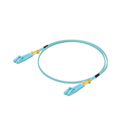 Outer housing of the Ubiquiti UACC-OFC-MM-2M UOC UISP 10 Gbps OM3 Duplex LC Cable seen in a three-quarter view.
