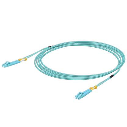 Back-panel view of the Ubiquiti UACC-OFC-MM-5M UOC UISP 10 Gbps OM3 Duplex LC Cable showing visible ports and connection sockets.