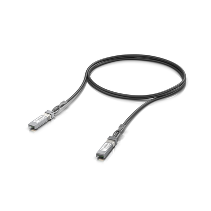 Ubiquiti UACC-DAC-SFP10 UniFi 10G Direct Attach Cable shown in a three-quarter view with the outer housing visible.