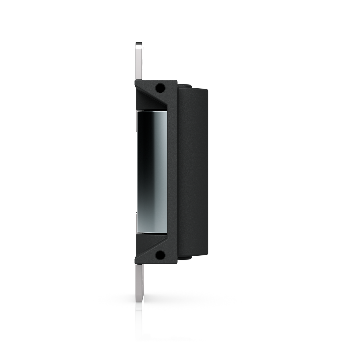 Ubiquiti UACC-Lock-Strike-Secure-15mm UniFi Standard Fail-Secure Strike Lock opposite side profile showing the housing, internal keeper and left faceplate edge.