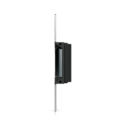 Ubiquiti UACC-Lock-Strike-Secure-15mm UniFi Standard Fail-Secure Strike Lock narrow side profile showing the slim faceplate, housing depth and internal keeper.