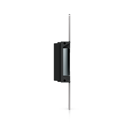 Ubiquiti UACC-Lock-Strike-Secure-15mm UniFi Standard Fail-Secure Strike Lock opposite narrow side profile showing the faceplate edge, enclosed housing and keeper opening.