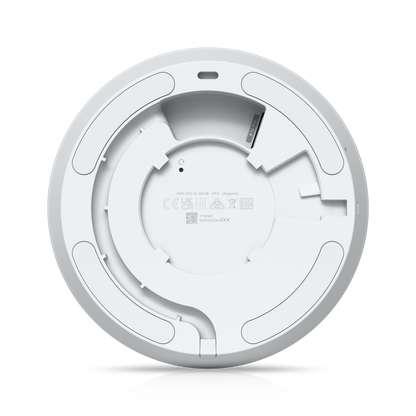 Back plate view of the Ubiquiti UVC-AI-360 UniFi AI 360 Camera in White with markings