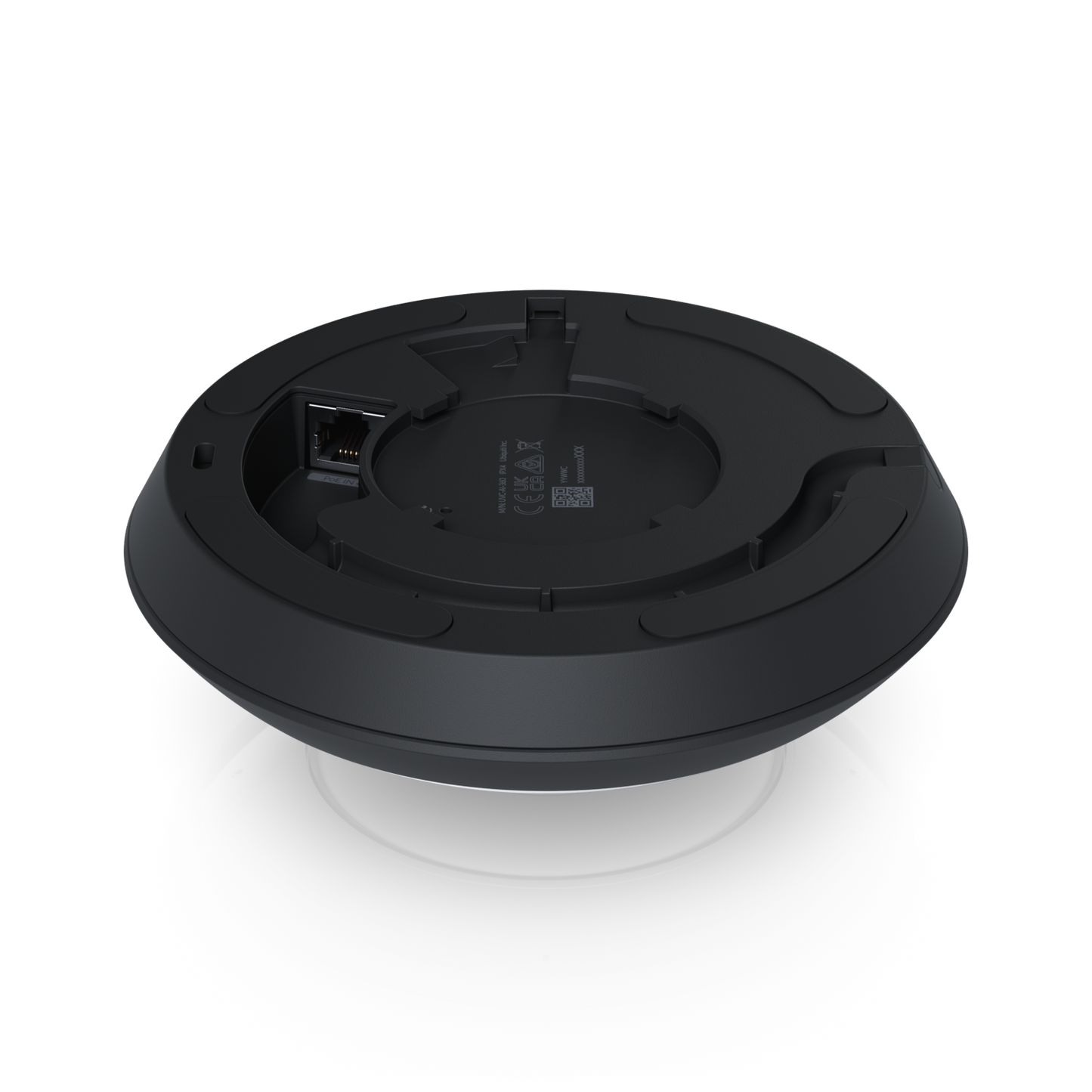 Angled bottom view of the Ubiquiti UVC-AI-360 UniFi AI 360 Camera in Black