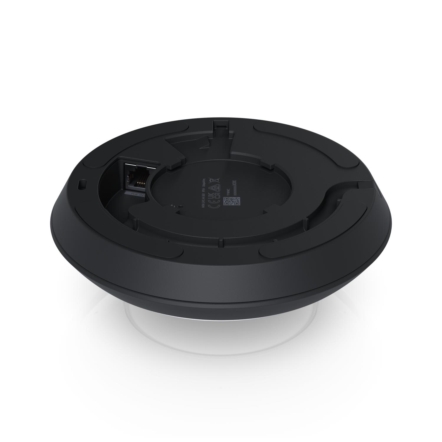 Angled bottom view of the Ubiquiti UVC-AI-360 UniFi AI 360 Camera in Black