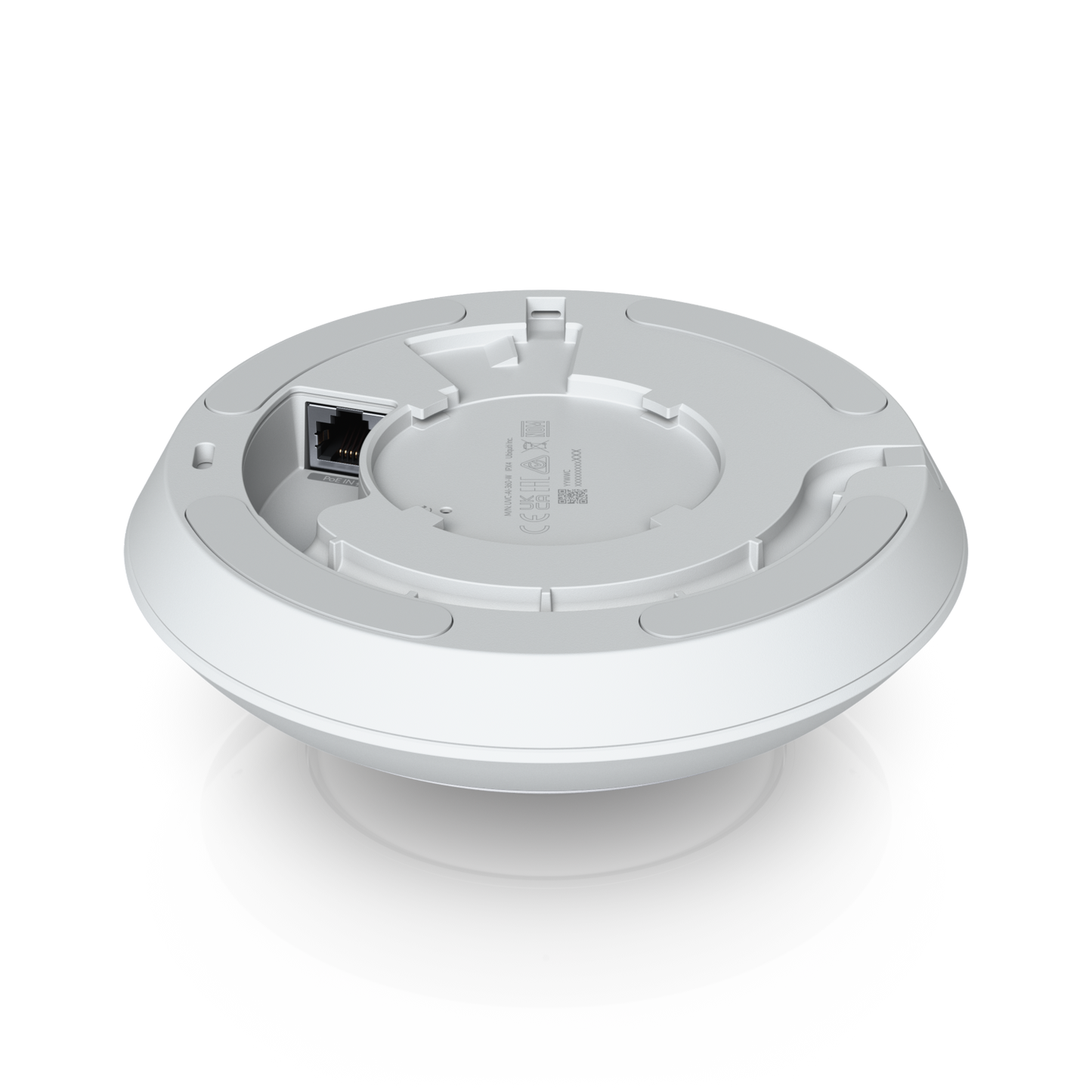 Angled bottom view of the Ubiquiti UVC-AI-360 UniFi AI 360 Camera in White