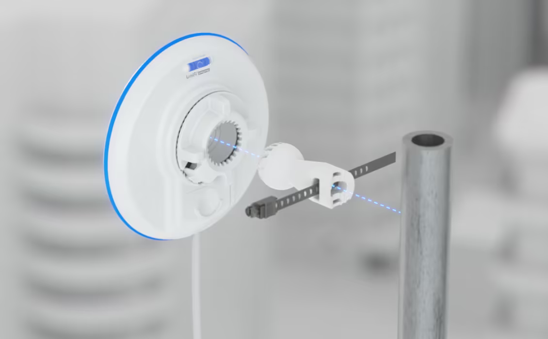 Ubiquiti UBB UniFi Building Bridge mounting assembly with adjustable bracket and pole attachment strap