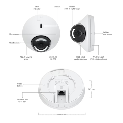 Ubiquiti UVC-G5-Dome UniFi G5 Dome 2K HD PoE Camera