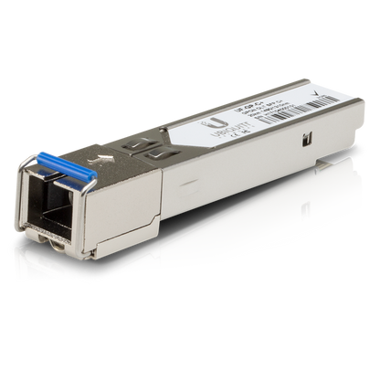 Three-quarter view of the Ubiquiti UF-GP-C+ UISP GPON OLT SFP Modules with the outer housing visible.