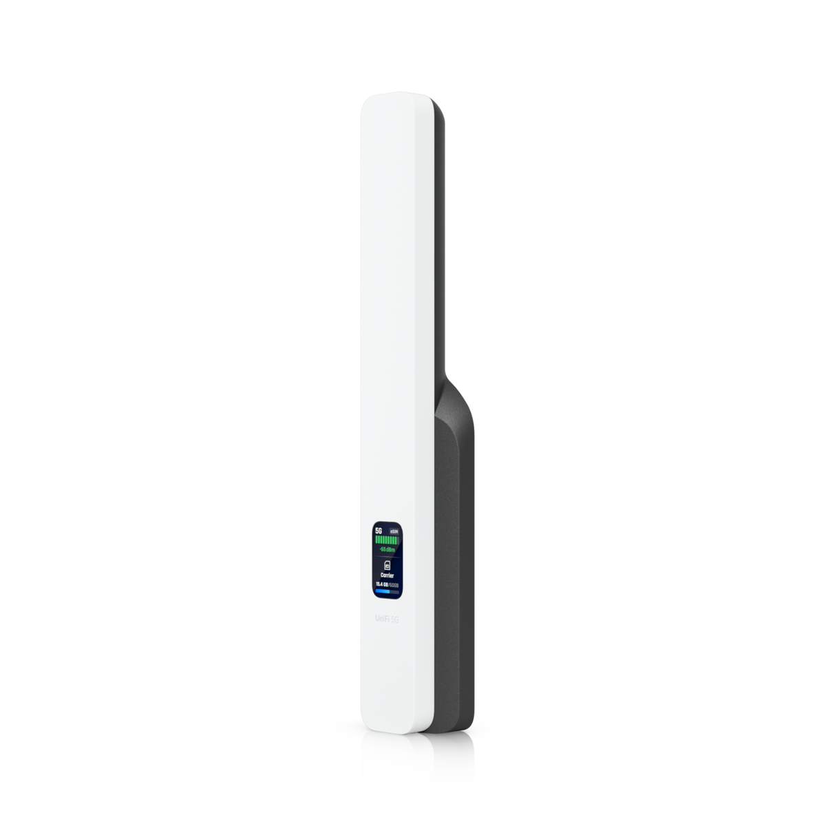 Ubiquiti U5G UniFi 5G Backup angled front view showing the white enclosure and colour status display