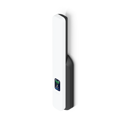 Ubiquiti U5G UniFi 5G Backup with rear mounting bracket attached, showing the white front panel and status display