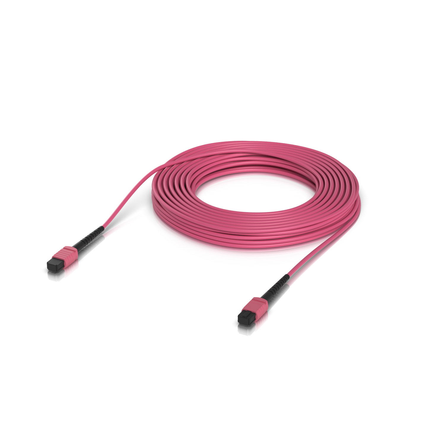 Ubiquiti UACC-OFC-MA-MPMP-15M UniFi OM4 MPO-12 UPC Fiber Patch Cable shown in a back-panel view with visible ports and connection sockets.