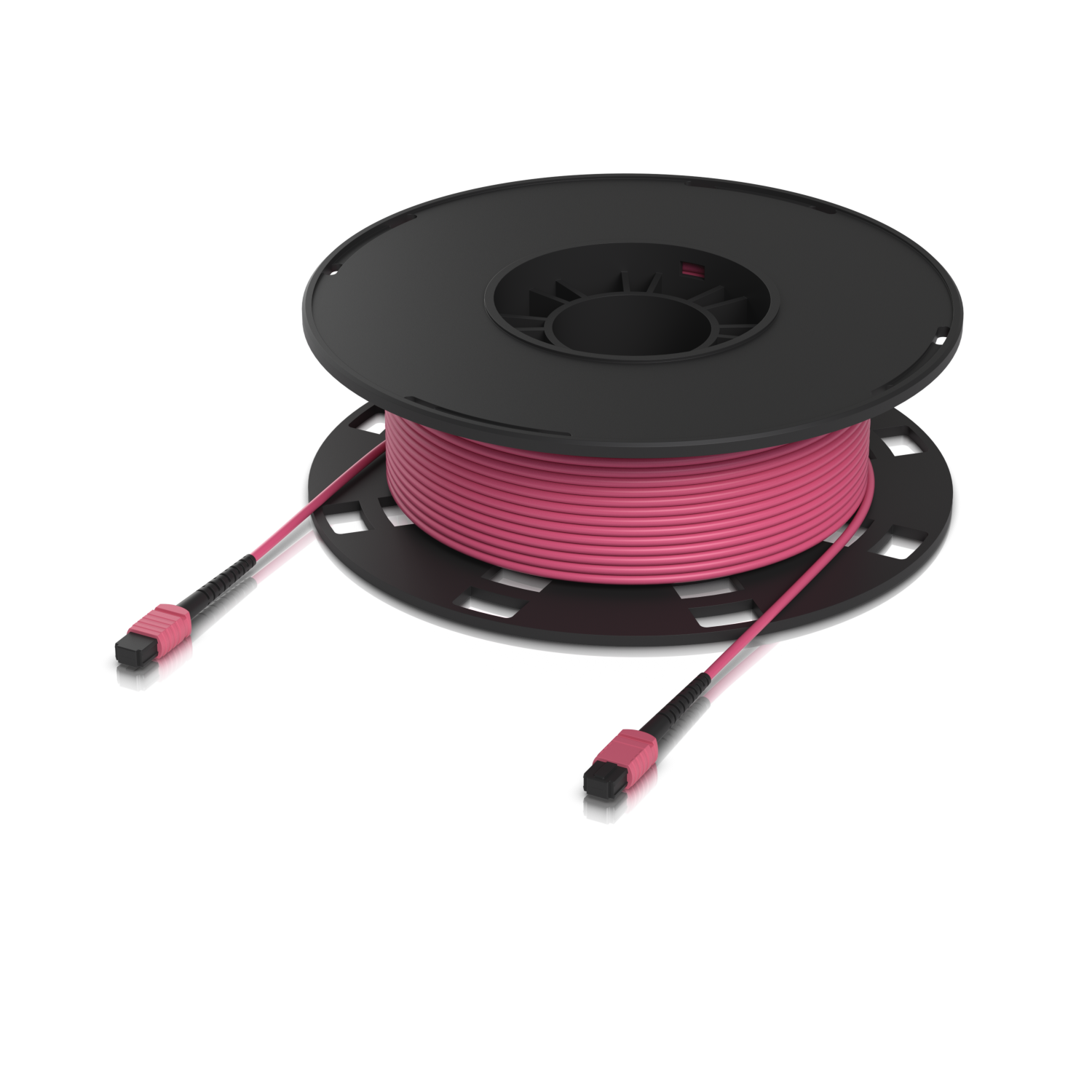 Ubiquiti UACC-OFC-MA-MPMP-60M UniFi OM4 MPO-12 UPC Fiber Patch Cable viewed from a straight-on front angle with the outer housing visible.