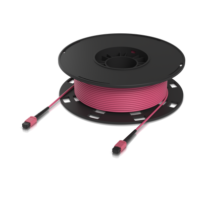 Ubiquiti UACC-OFC-MA-MPMP-60M UniFi OM4 MPO-12 UPC Fiber Patch Cable viewed from a straight-on front angle with the outer housing visible.