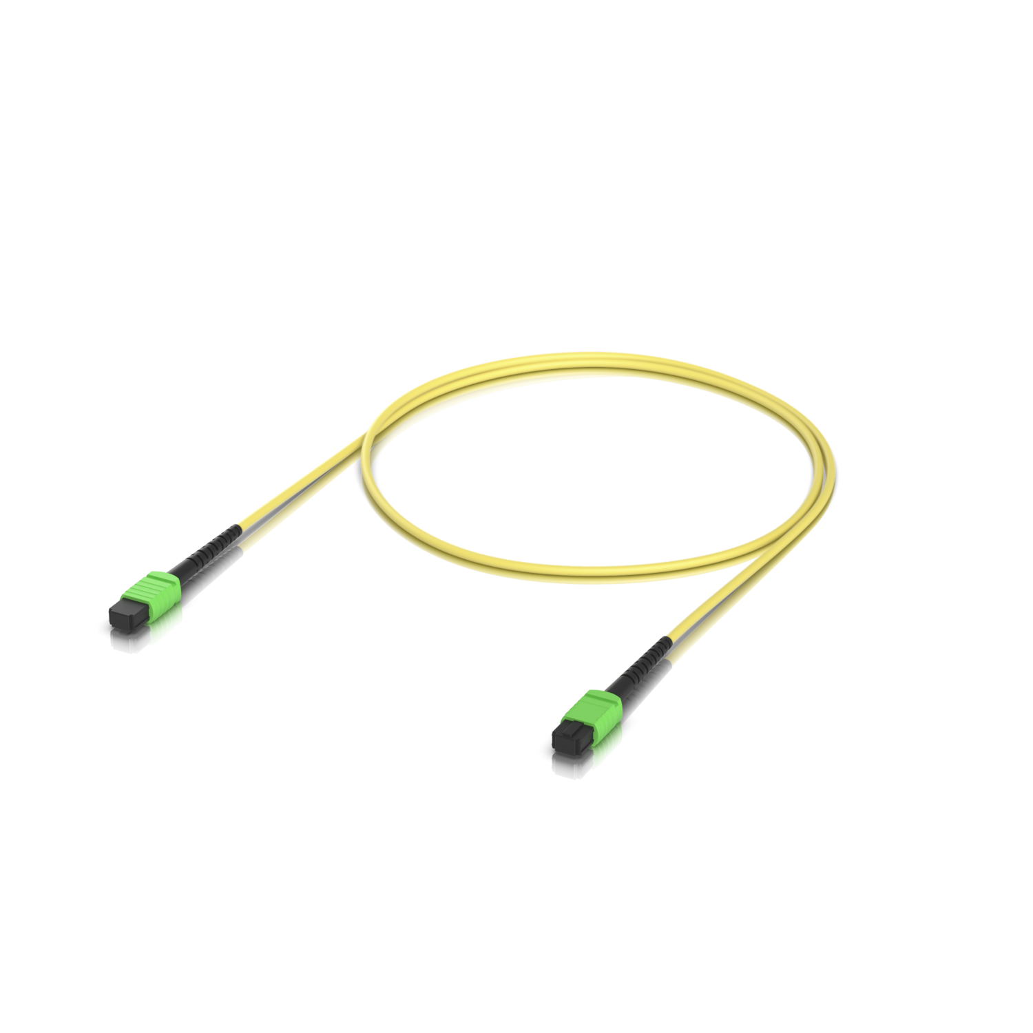 Ubiquiti UACC-OFC-SA-MPMP-1M UniFi OS2 MPO-12 APC Fiber Patch Cable shown in a rear view with visible ports and connection sockets.