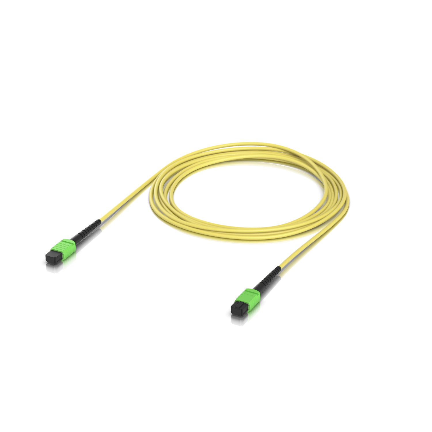 Ports and connection sockets of the Ubiquiti UACC-OFC-SA-MPMP-3M UniFi OS2 MPO-12 APC Fiber Patch Cable seen in a rear view.