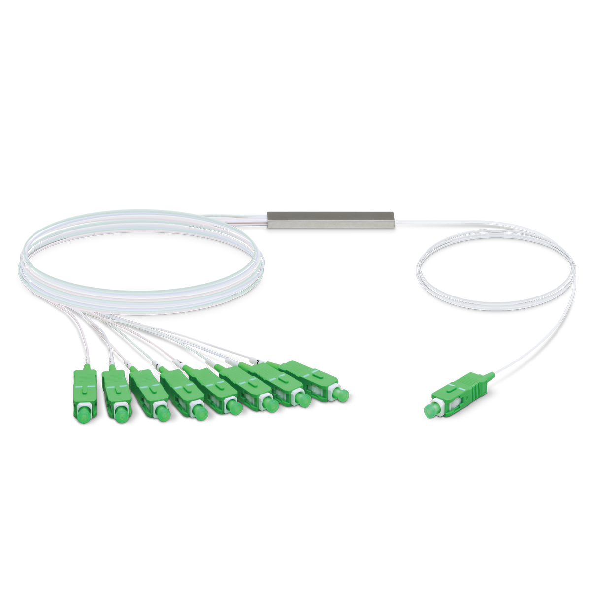 Ubiquiti UF-SPLITTER-8 UISP Fiber Splitter shown in a front view with the outer housing visible.