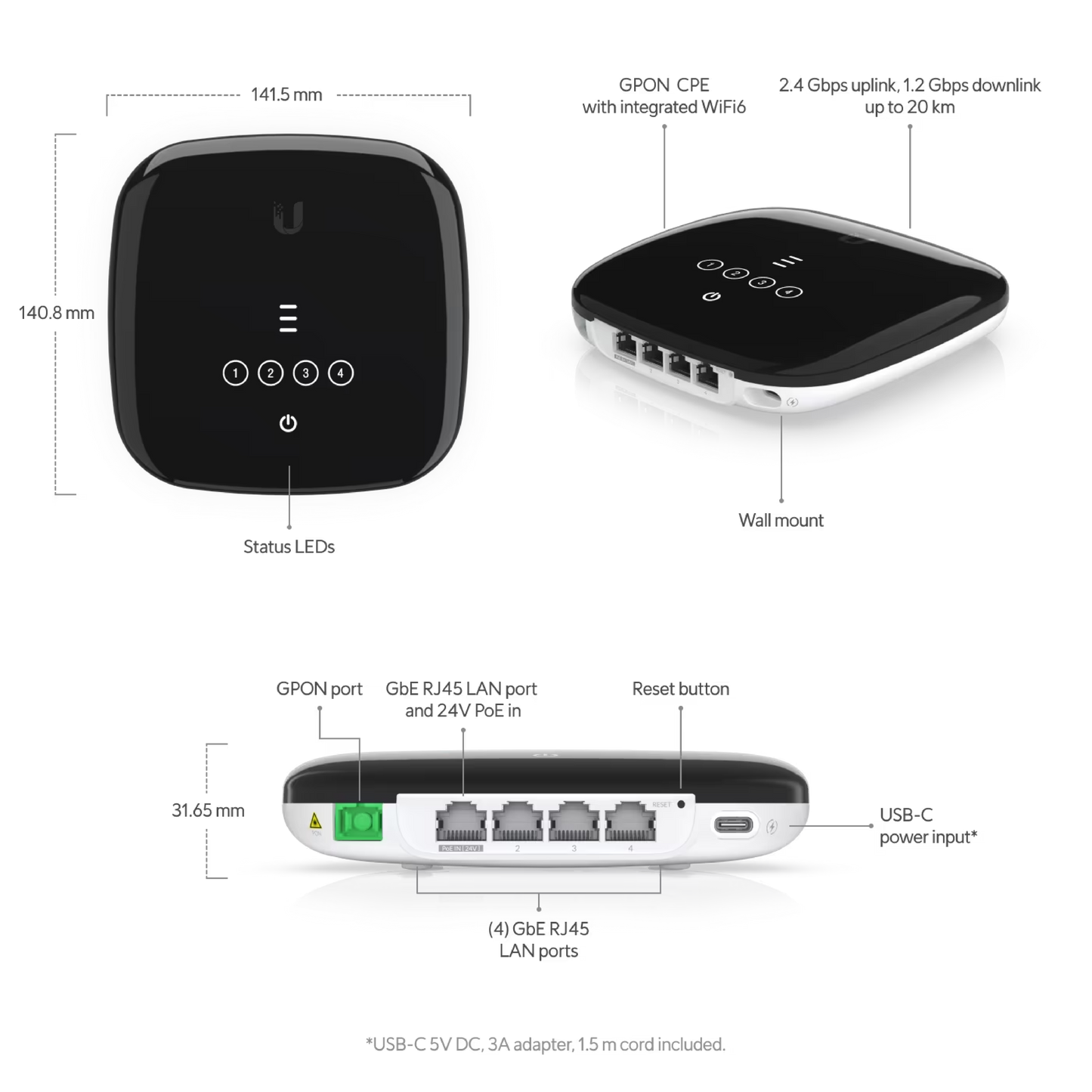 Ubiquiti UF-WiFi6 UISP Fiber WiFi 6 GPON CPE