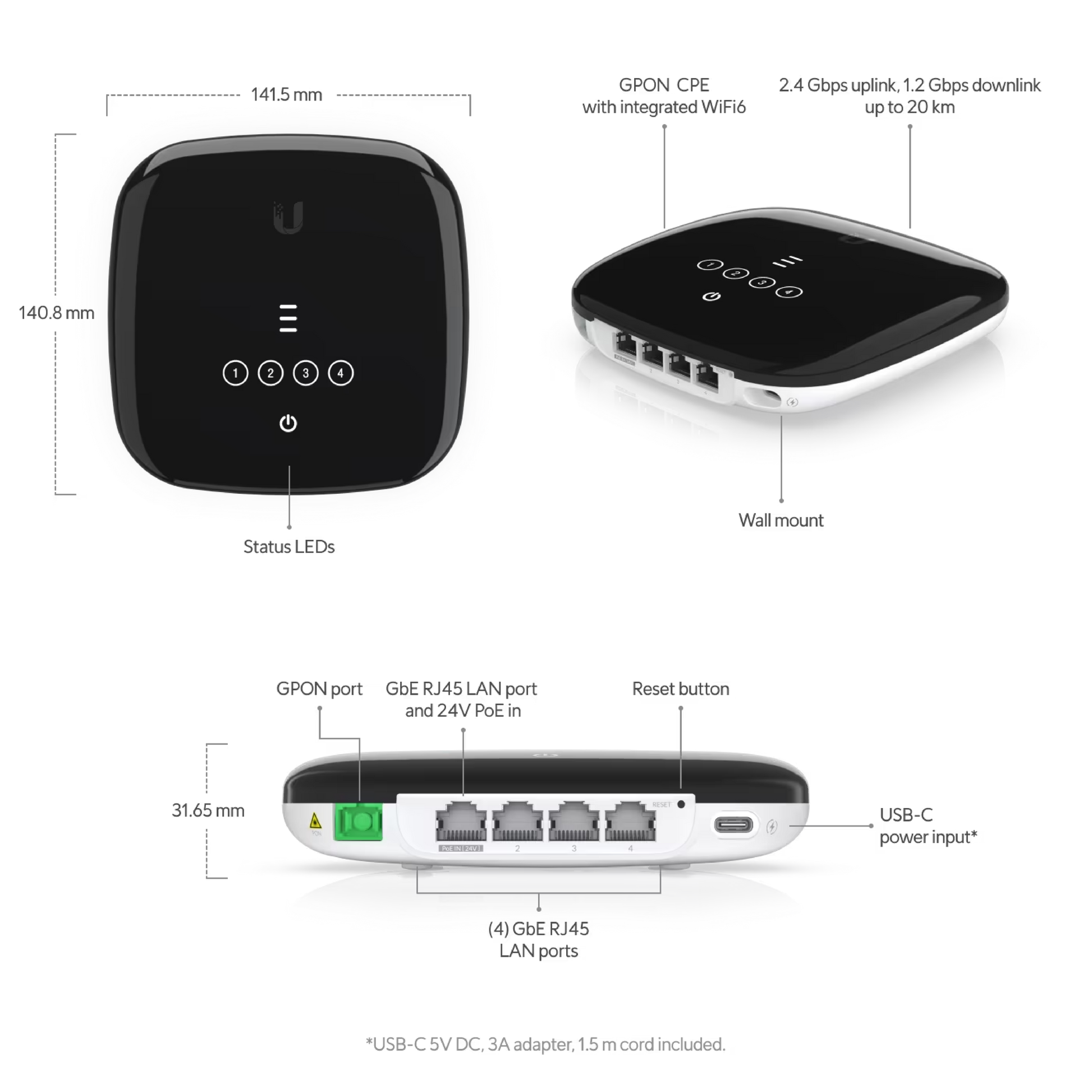 Ubiquiti UF-WiFi6 UISP Fiber WiFi 6 GPON CPE