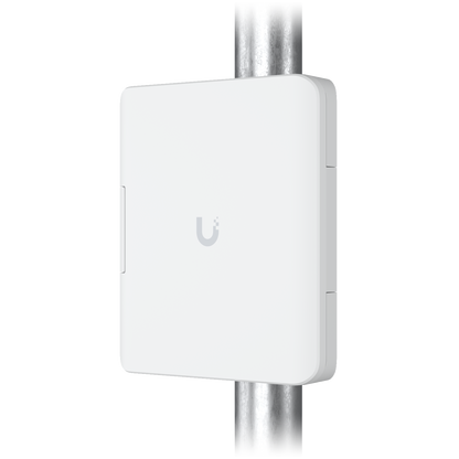 Ubiquiti UACC-UF-Terminal-Box UISP Fiber Outdoor Terminal Box mounted vertically on an outdoor pole