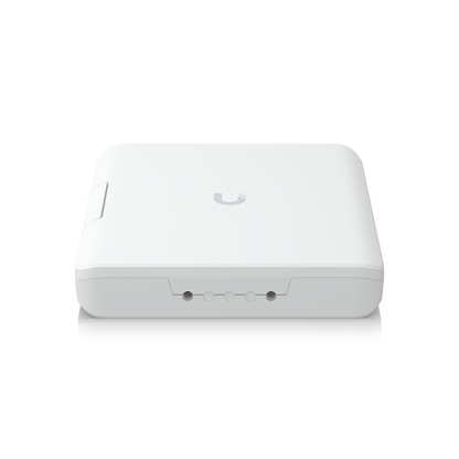 Low-angle view of the Ubiquiti UACC-UF-Terminal-Box showing the closed cover and bottom cable entry points
