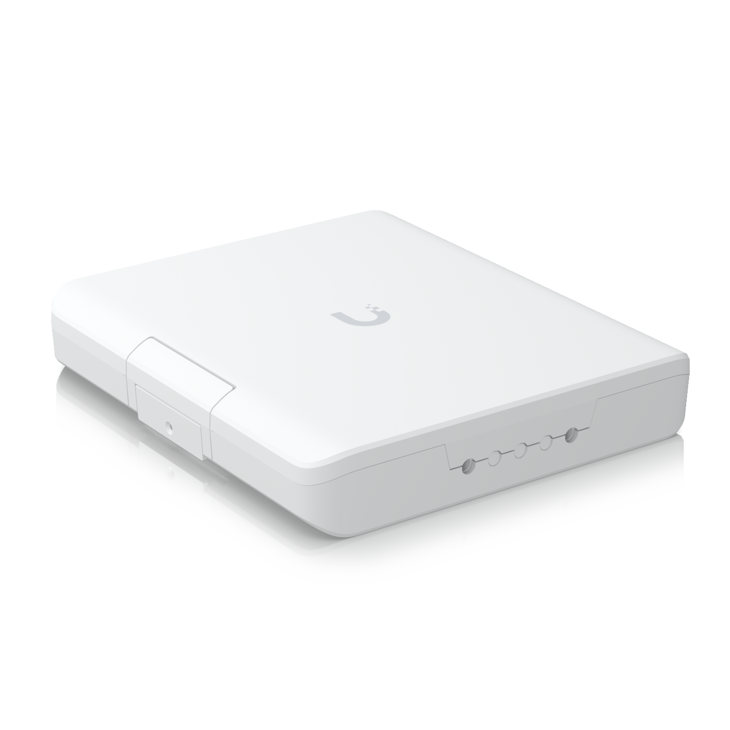 Ubiquiti UACC-UF-Terminal-Box viewed from the opposite angle, showing the side latch and bottom cable openings