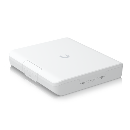 Ubiquiti UACC-UF-Terminal-Box viewed from the opposite angle, showing the side latch and bottom cable openings