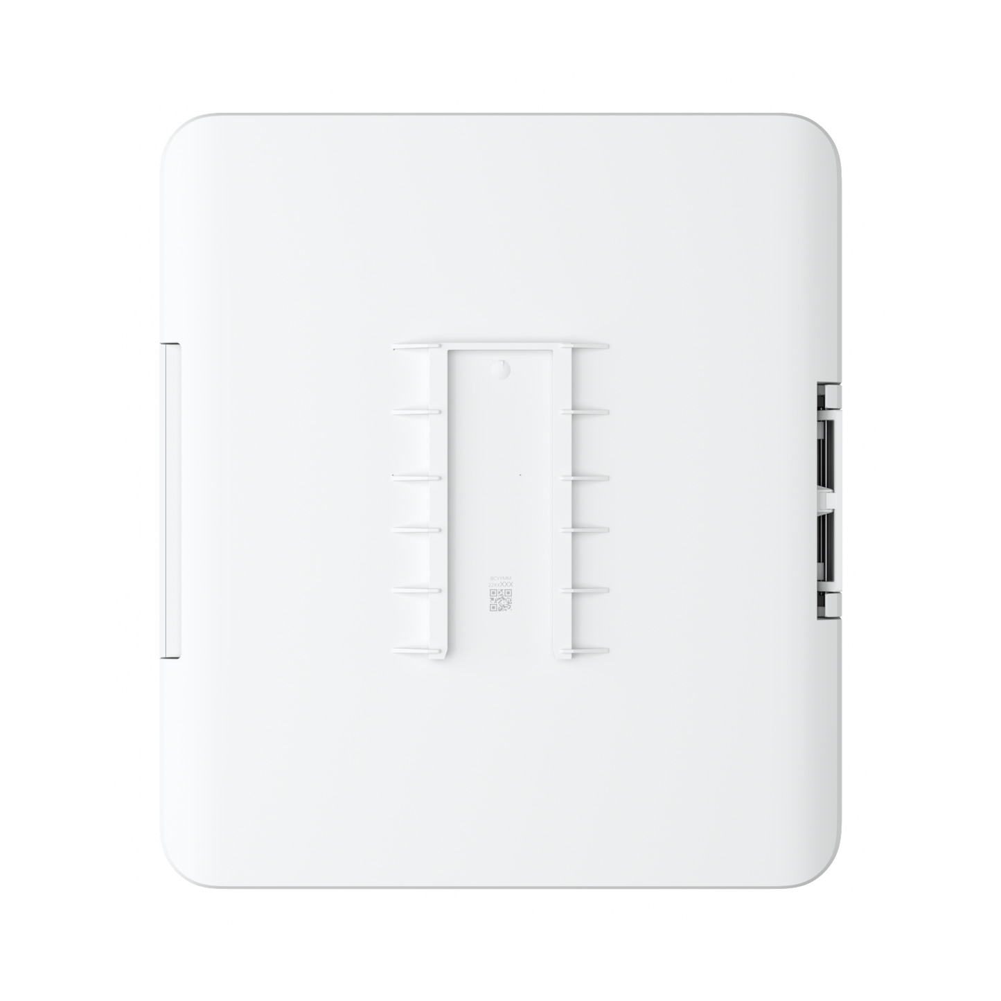 Rear view of the UISP Fiber Outdoor Terminal Box showing its integrated pole-mounting bracket and enclosure hardware