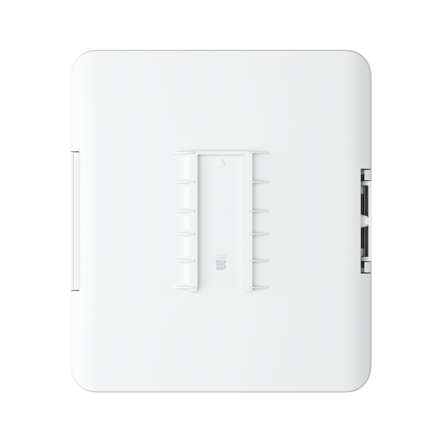 Rear view of the UISP Fiber Outdoor Terminal Box showing its integrated pole-mounting bracket and enclosure hardware