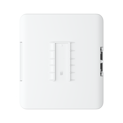 Rear view of the UISP Fiber Outdoor Terminal Box showing its integrated pole-mounting bracket and enclosure hardware