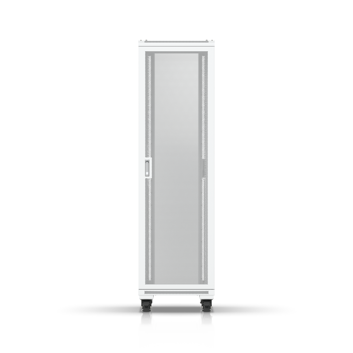 Rear view of Ubiquiti UACC-Rack-42U UniFi rack cabinet with full-height perforated ventilation door
