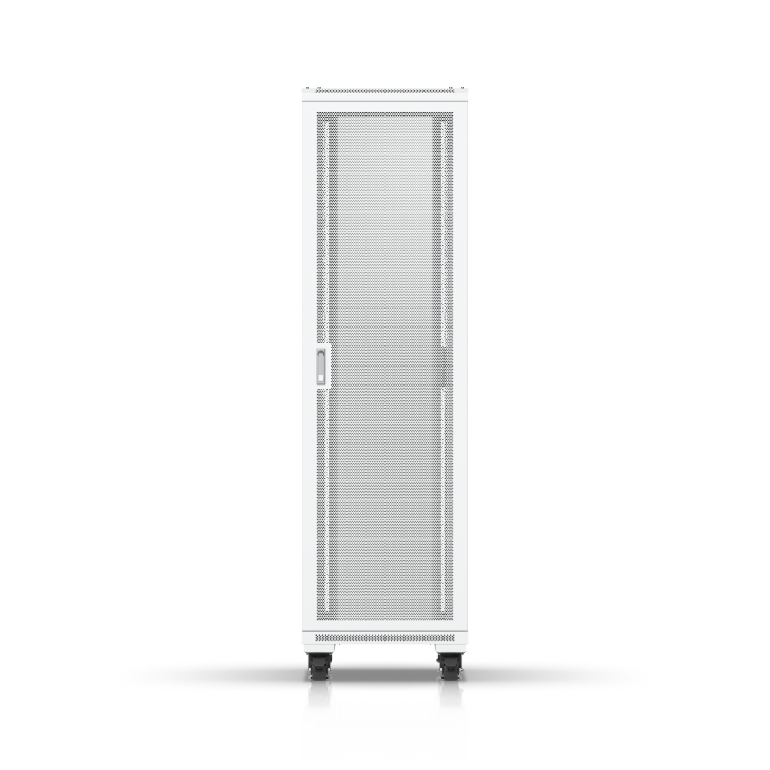 Rear view of Ubiquiti UACC-Rack-42U UniFi rack cabinet with full-height perforated ventilation door