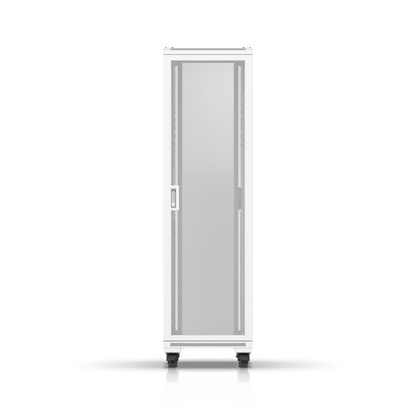 Rear view of Ubiquiti UACC-Rack-42U UniFi rack cabinet with full-height perforated ventilation door