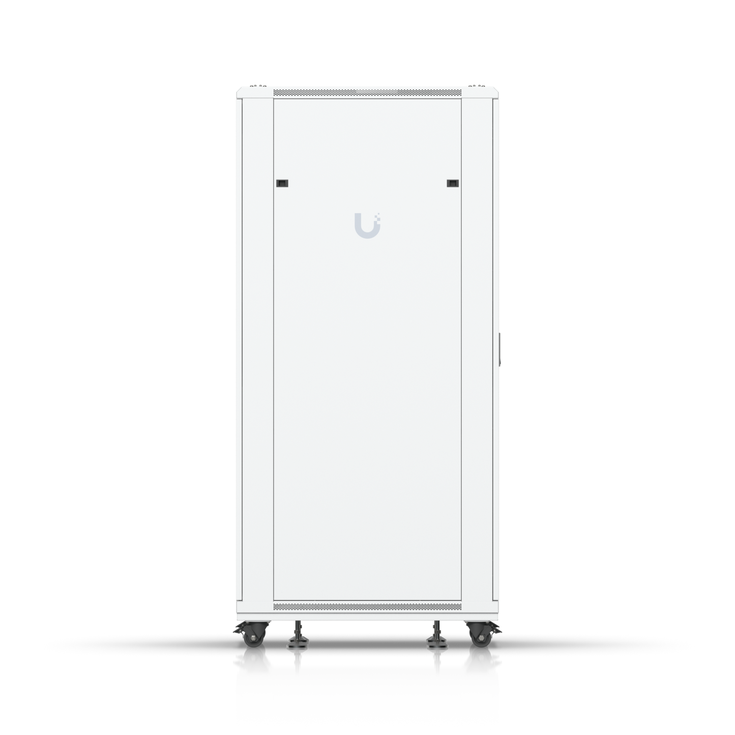 Side view of Ubiquiti UniFi 1000mm 42U rack cabinet with removable solid panel, casters and levelling feet
