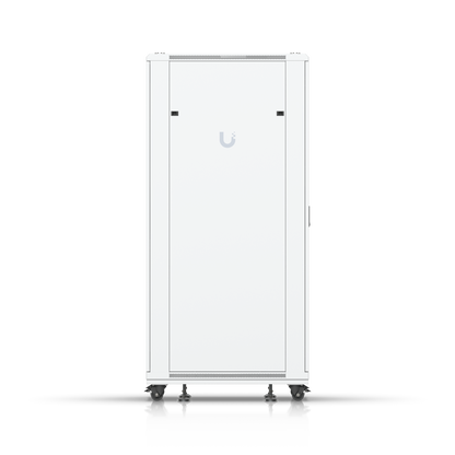 Side view of Ubiquiti UniFi 1000mm 42U rack cabinet with removable solid panel, casters and levelling feet