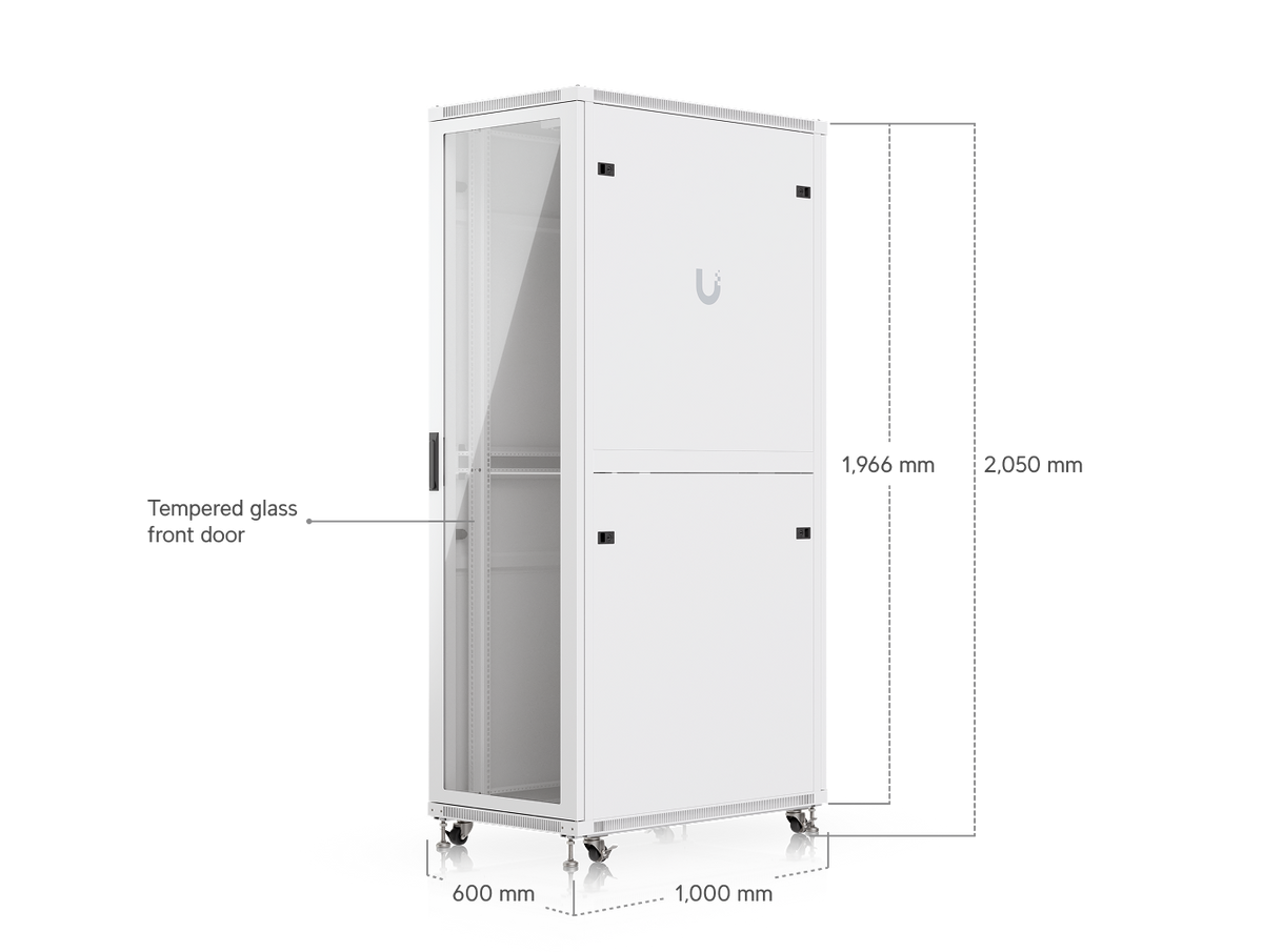 Ubiquiti UACC-Rack-42U-1000-G UniFi 1000mm 42U rack cabinet 800kg with tempered glass front door and 600mm x 1000mm dimensions