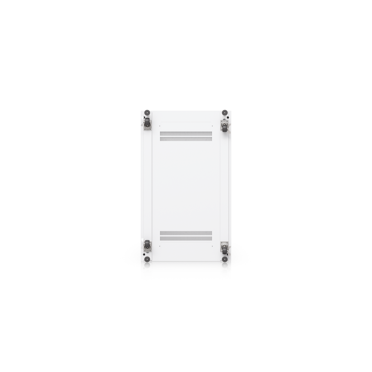 Bottom view of Ubiquiti UACC-Rack-42U-1000-P UniFi 42U rack cabinet showing caster wheels, base panel and ventilation slots.