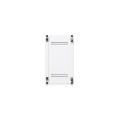 Bottom view of Ubiquiti UACC-Rack-42U-1000-P UniFi 42U rack cabinet showing caster wheels, base panel and ventilation slots.
