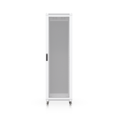 Side profile of Ubiquiti UACC-Rack-42U-1000-P UniFi 42U rack cabinet with full-height perforated side door and locking handle.