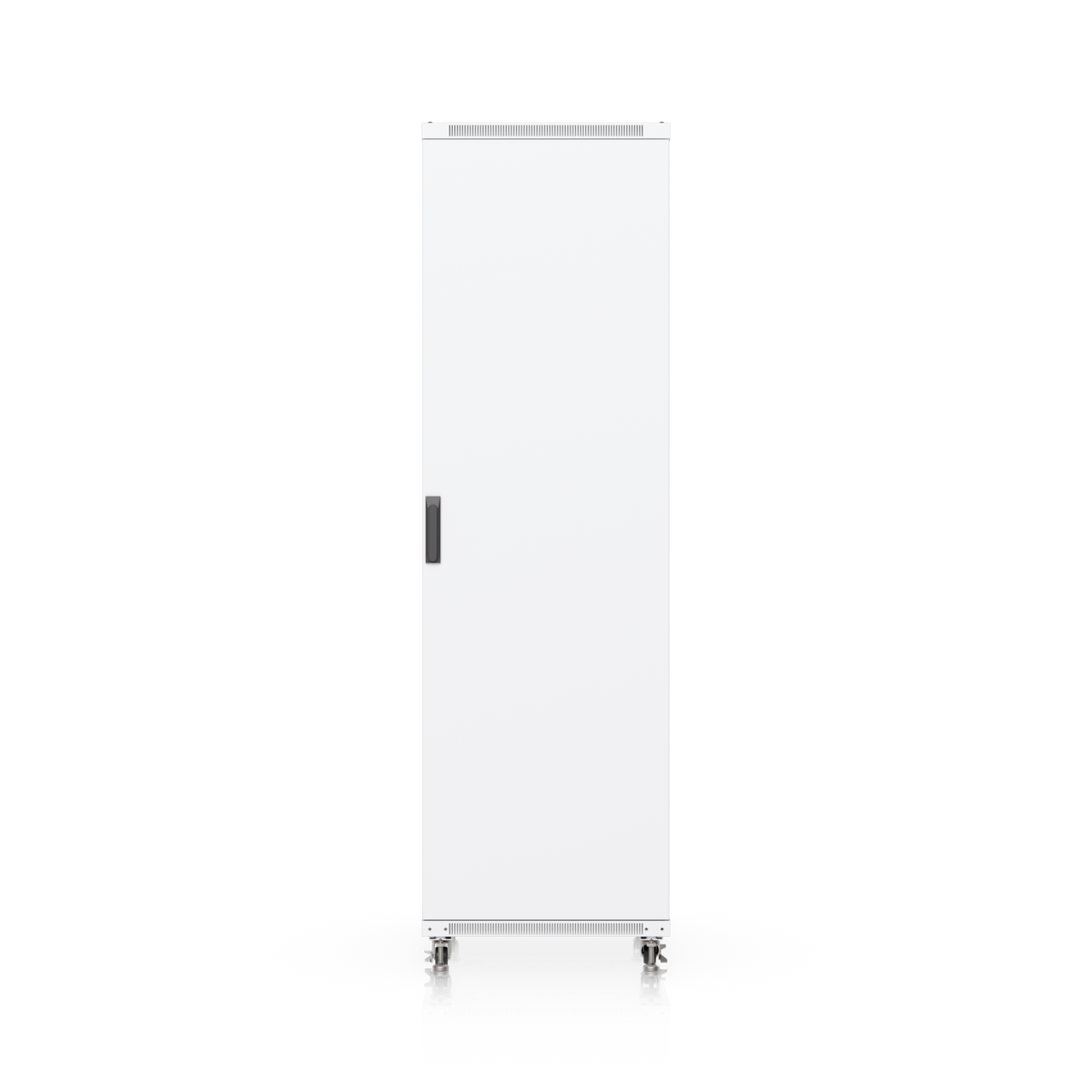 Ubiquiti UACC-Rack-42U-800-G UniFi 42U Rack Cabinet front view with solid front door closed and leveling stands