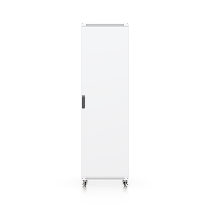 Ubiquiti UACC-Rack-42U-800-G UniFi 42U Rack Cabinet front view with solid front door closed and leveling stands