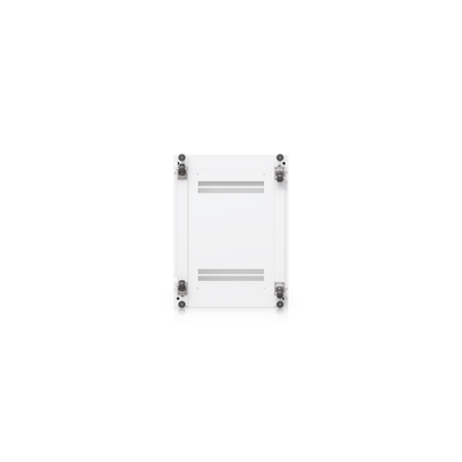 Bottom view of Ubiquiti UniFi 800mm 42U rack cabinet showing caster wheels and ventilation slots