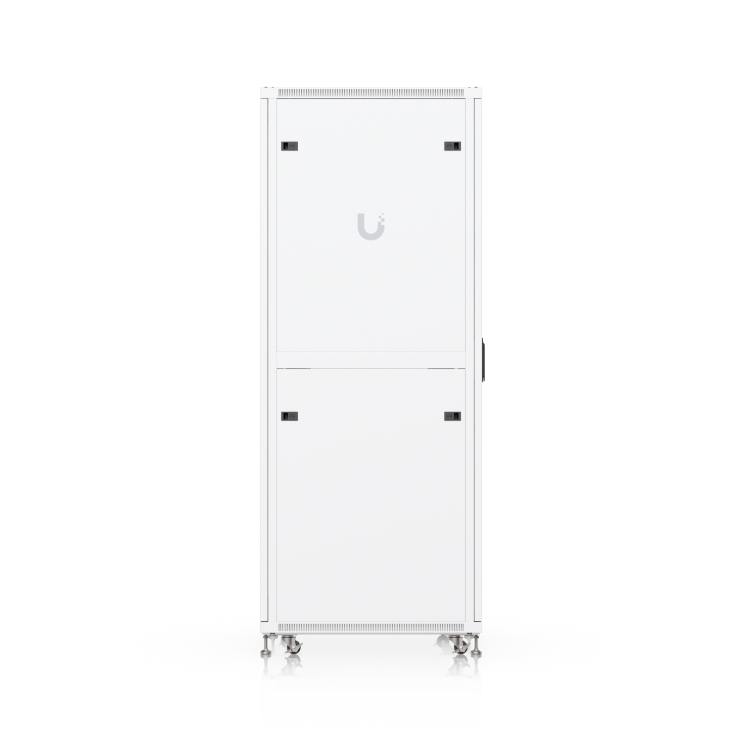 Rear view of Ubiquiti UniFi 800mm 42U rack cabinet with removable split panels and caster wheels