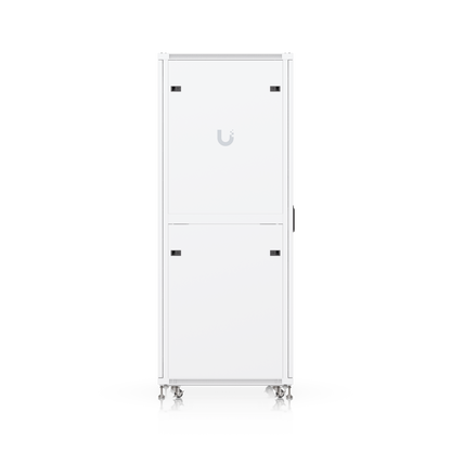Rear view of Ubiquiti UniFi 800mm 42U rack cabinet with removable split panels and caster wheels