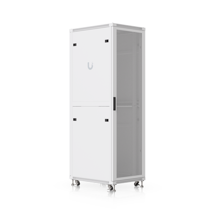 Ubiquiti UACC-Rack-42U-800-P in rear three-quarter view with solid side panels and perforated front door