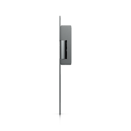 Ubiquiti UACC-Lock-Strike-Secure-8mm UniFi Narrow 8mm Fail-Secure Strike Lock edge-on profile highlighting the slim faceplate and housing depth.