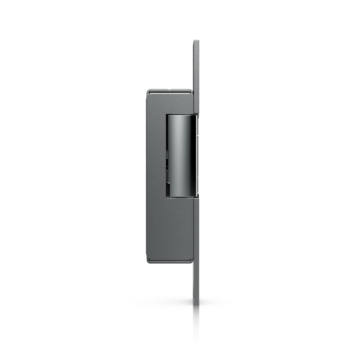 Ubiquiti UACC-Lock-Strike-Secure-8mm UniFi Narrow 8mm Fail-Secure Strike Lock side profile showing the latch keeper, compact housing and slim faceplate.