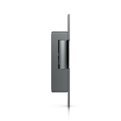 Ubiquiti UACC-Lock-Strike-Secure-8mm UniFi Narrow 8mm Fail-Secure Strike Lock side profile showing the latch keeper, compact housing and slim faceplate.